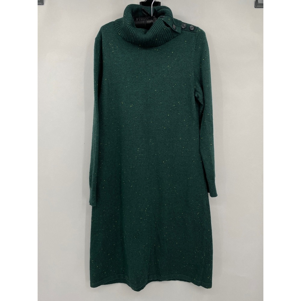 Talbots Donegal Button Turtleneck Sweater Dress Womens Size M Green Flecked